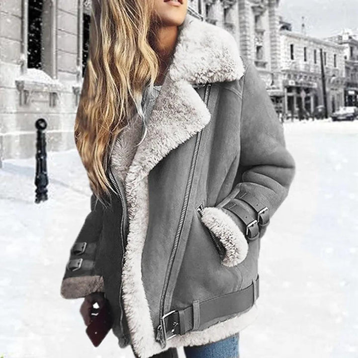 Premium Suede Sheepskin Jacket with Belt and Pockets