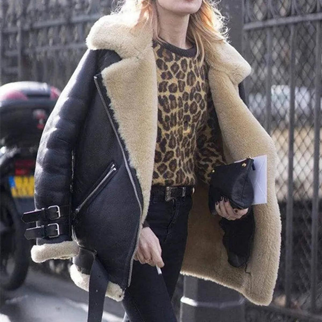 Premium Suede Sheepskin Jacket with Belt and Pockets