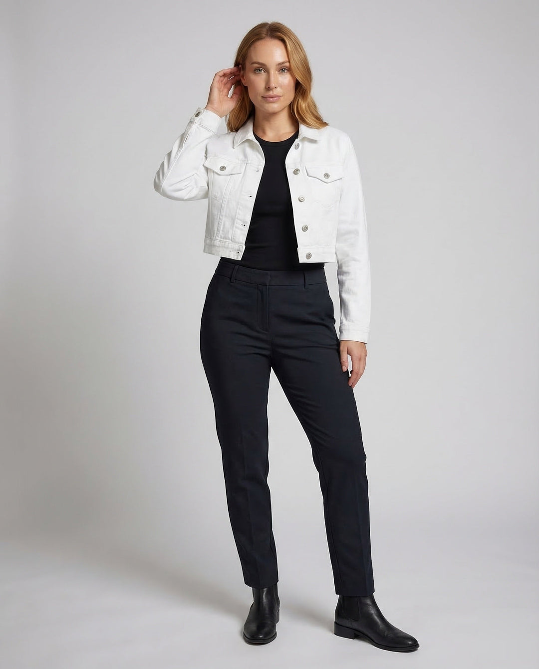 Women's Boxy Denim Jacket with Shirt Collar