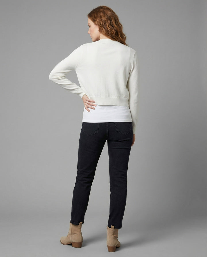 Women's Short Bolero Fine Knit Cardigan with Long Sleeves