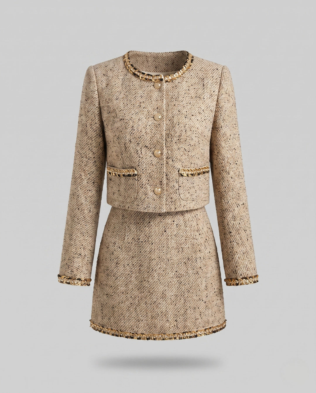 Women Elegant and Stylish Tweed Jacket with Matching Skirt