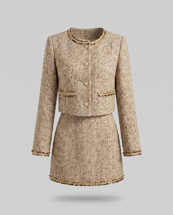 Women Elegant and Stylish Tweed Jacket with Matching Skirt