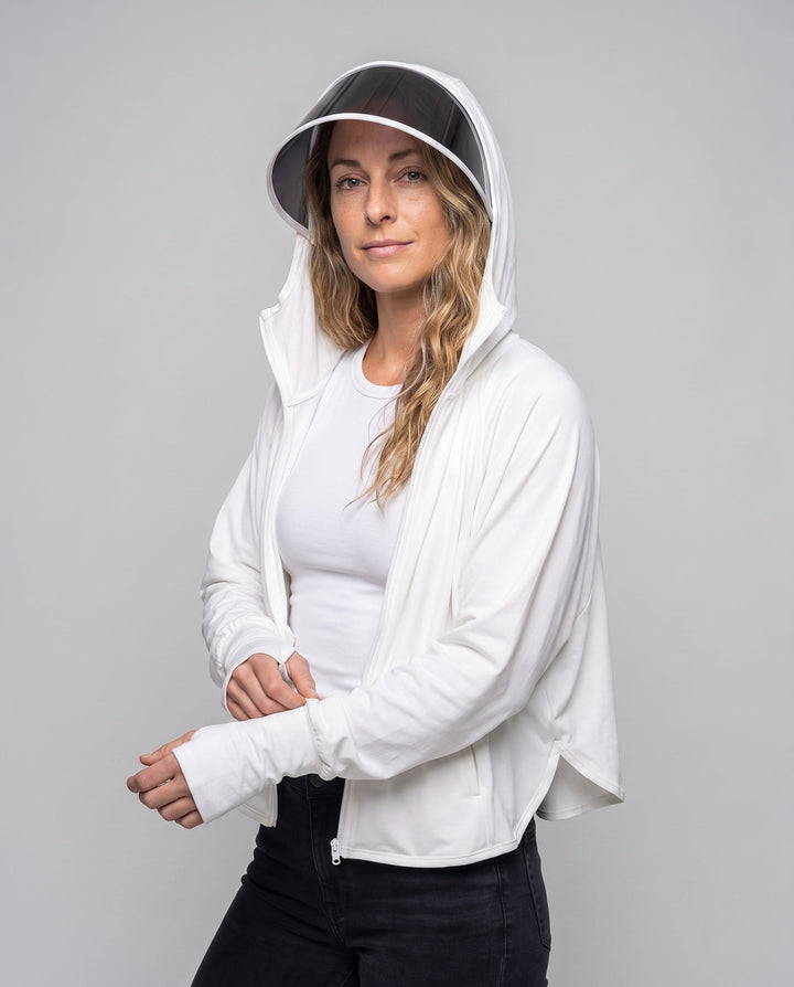 Women UV Protection Hooded Blouse with Expandable Face Visor