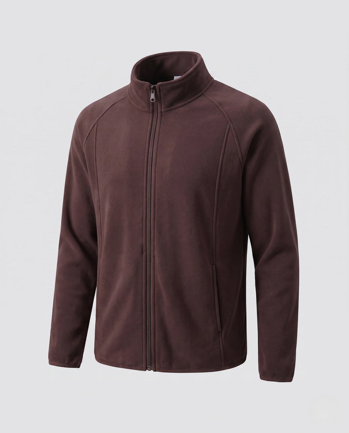 Men's Fleece Jacket with Stand-up Collar and Wind Protection