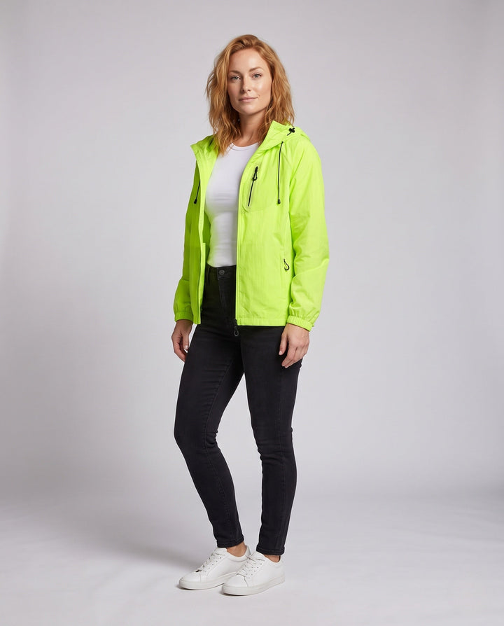 Women's High-performance Windbreaker with Reflective Elements and Adjustable Hood Design
