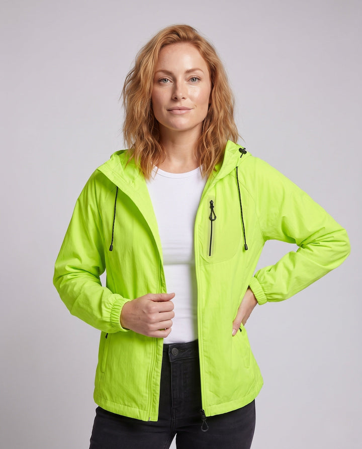 Women's High-performance Windbreaker with Reflective Elements and Adjustable Hood Design