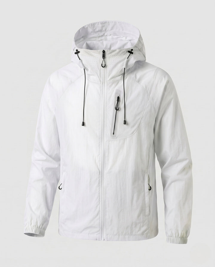Women's High-performance Windbreaker with Reflective Elements and Adjustable Hood Design