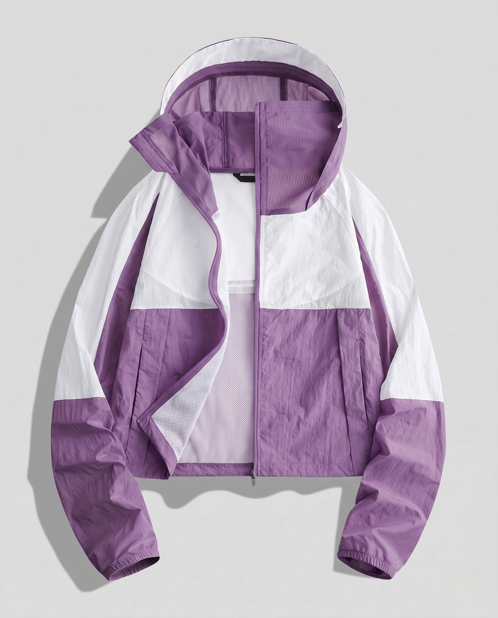 Women's Lightweight Functional Jacket with Breathable Inserts and Adjustable Hood Design