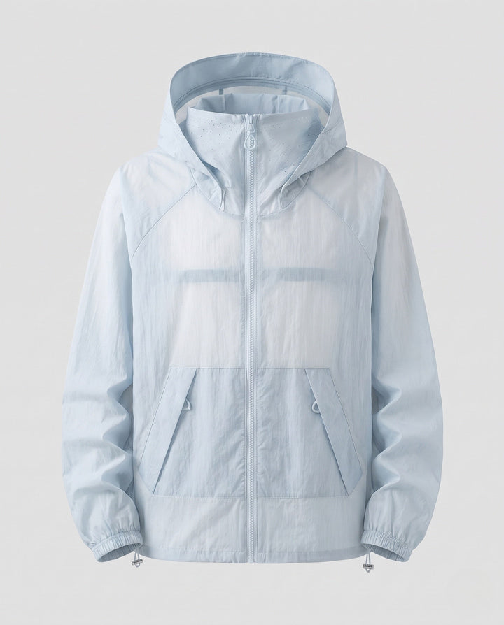 Women's Lightweight Windbreaker Jacket with Adjustable Hood Design and Side Pockets