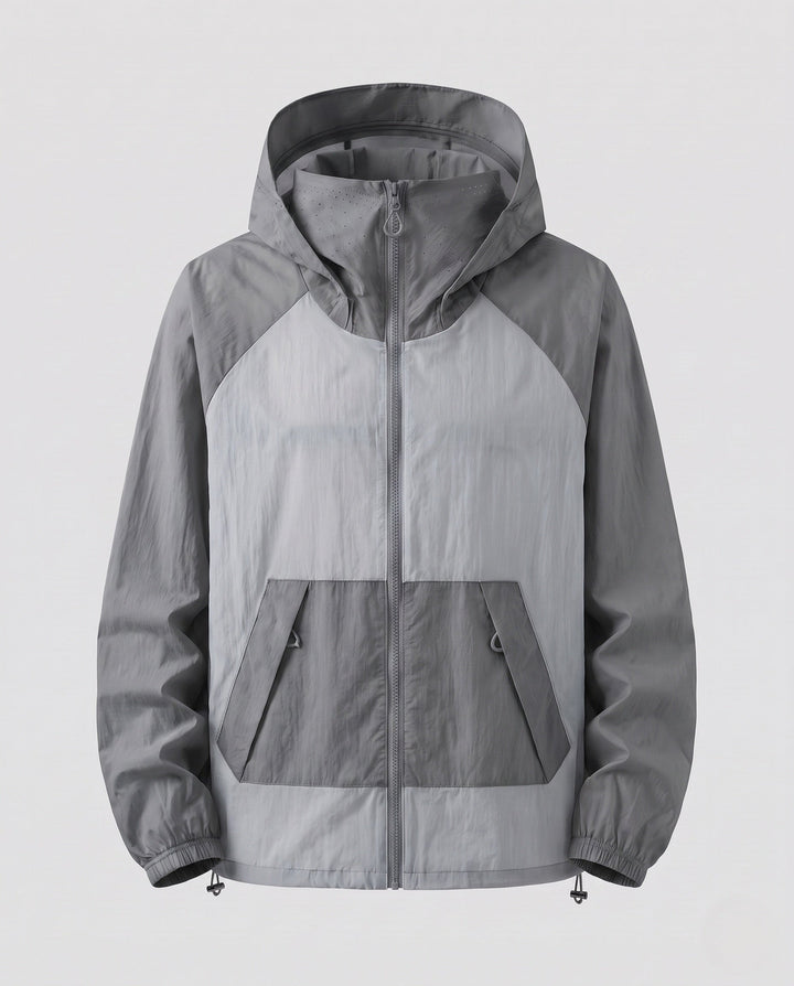 Women's Lightweight Windbreaker Jacket with Adjustable Hood Design and Side Pockets