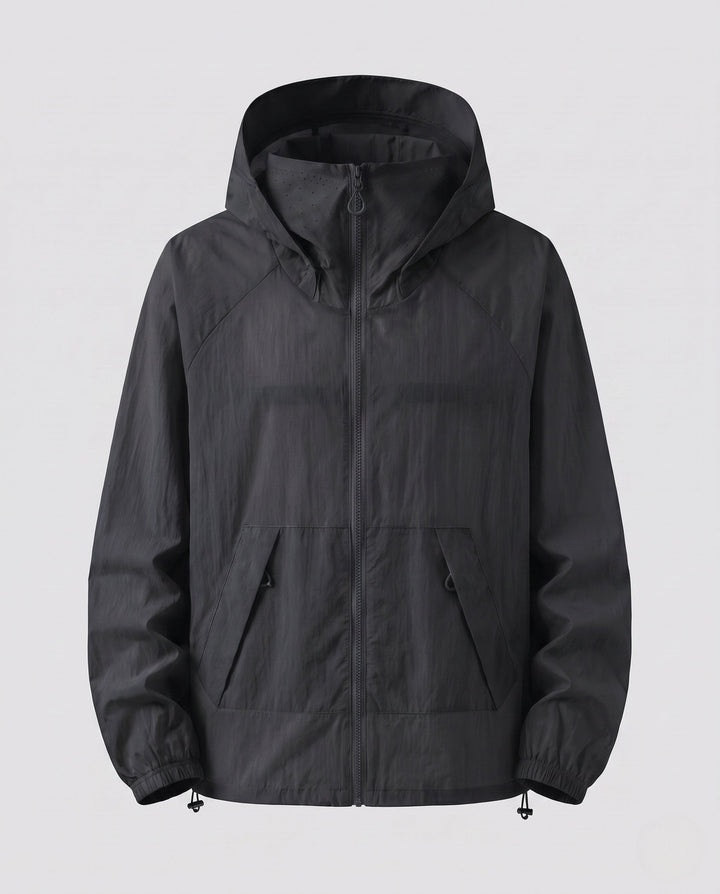 Women's Lightweight Windbreaker Jacket with Adjustable Hood Design and Side Pockets