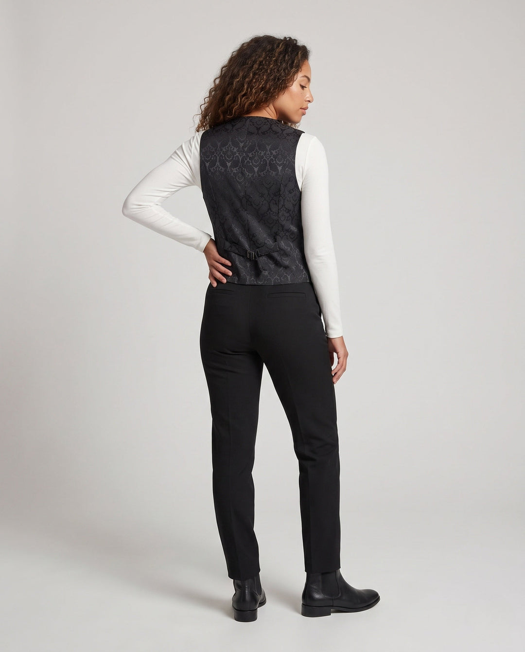 Women's Elegant Vest with Floral Patterns and Ornate Buttons