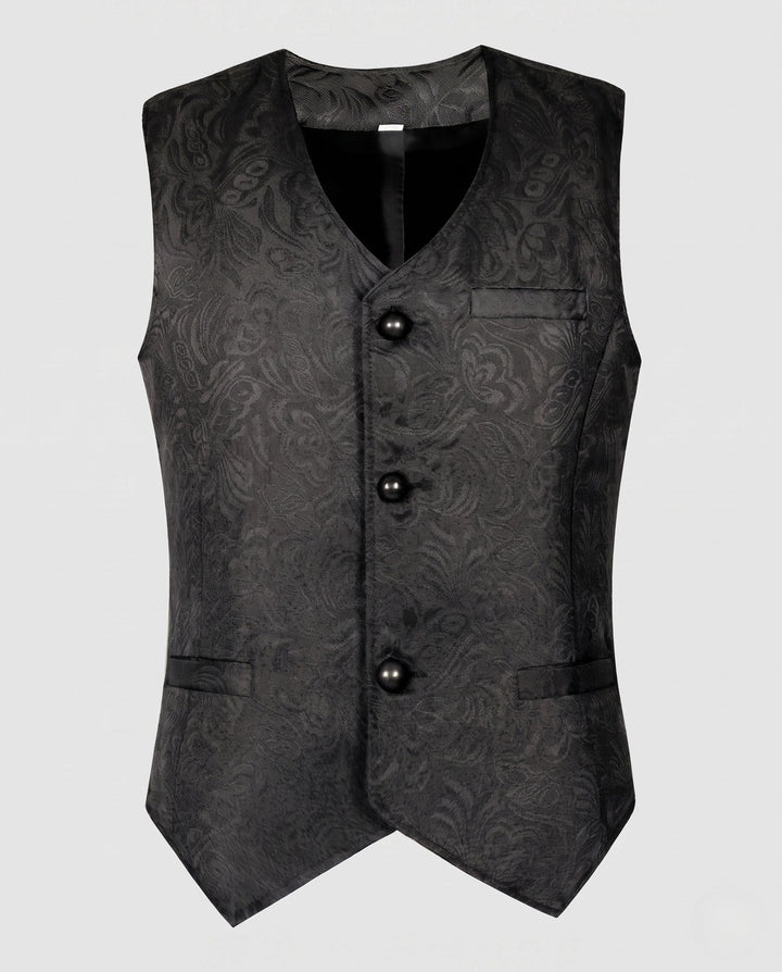 Women's Elegant Vest with Floral Patterns and Ornate Buttons