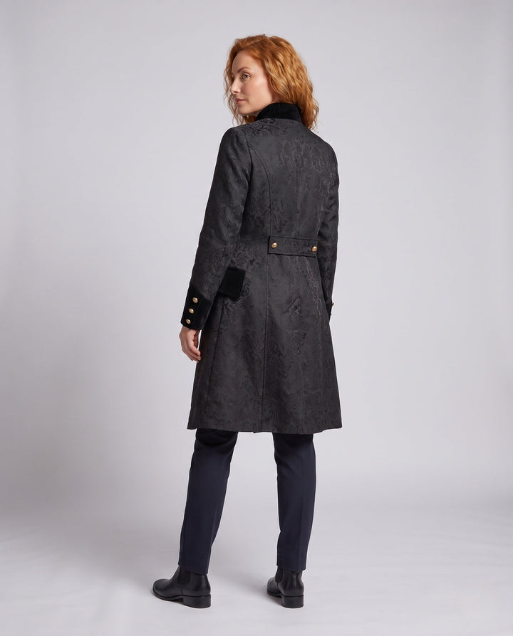 Women's Historical Tailcoat with Elaborate Embellishments and Elegant Button Details