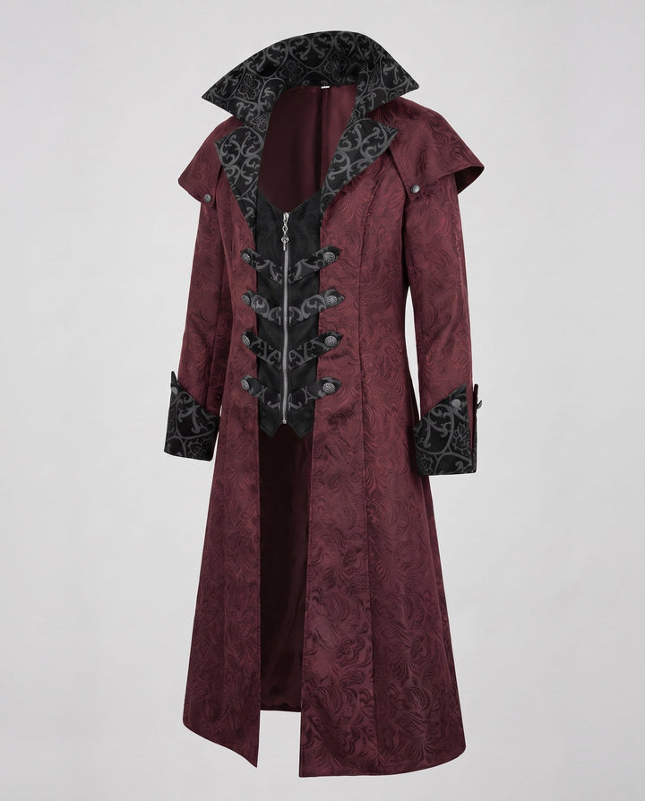 Men's Elegant Gothic Coat with Elaborate Embellishments and High Collar