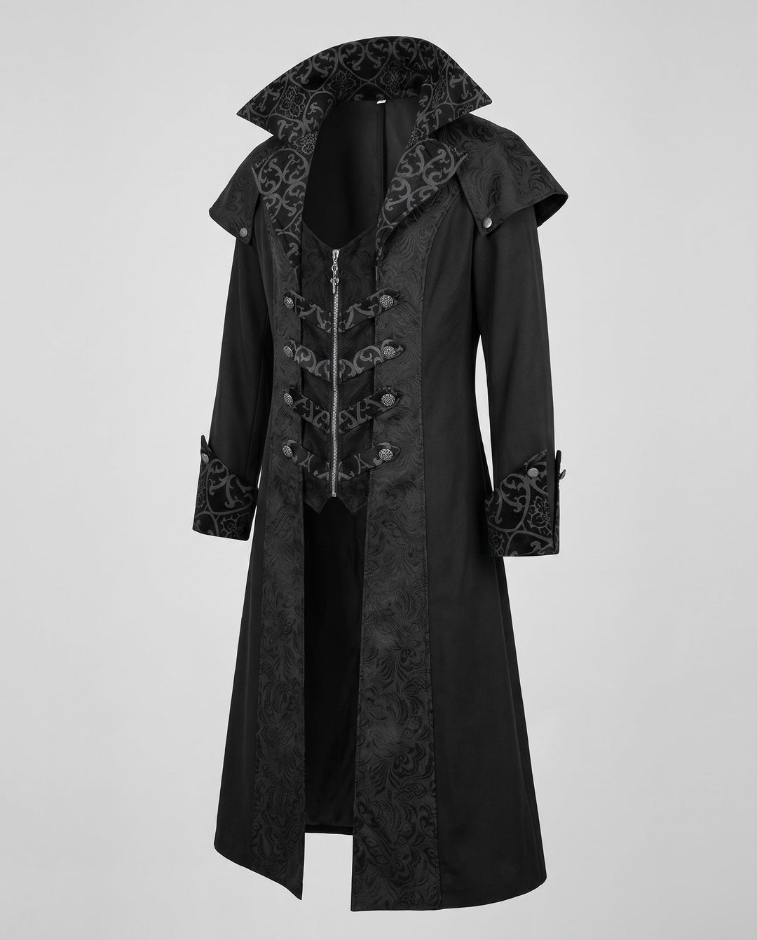 Men's Elegant Gothic Coat with Elaborate Embellishments and High Collar