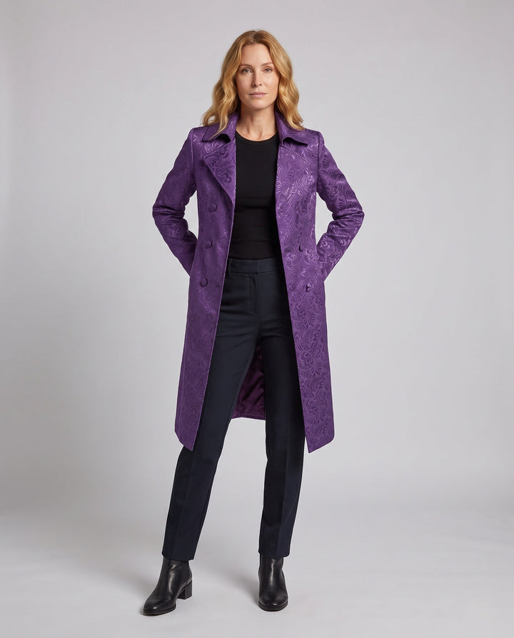 Women Elegant Tailcoat with Floral Pattern and Smooth Satin