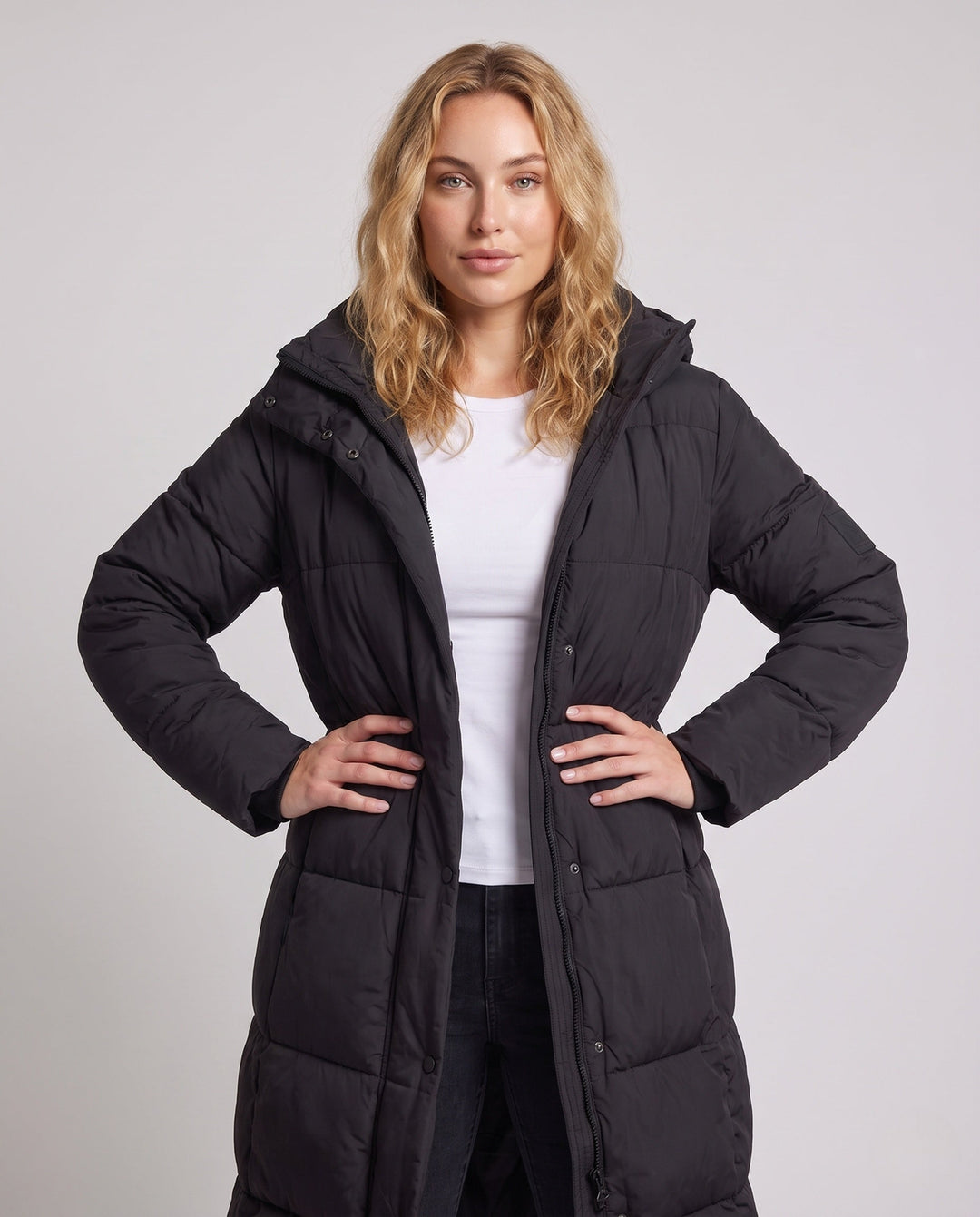 Women's Ultra-lightweight Midi Quilted Coat with Extended Back, Innovative Climate Insulation, and Windproof Outer Shell
