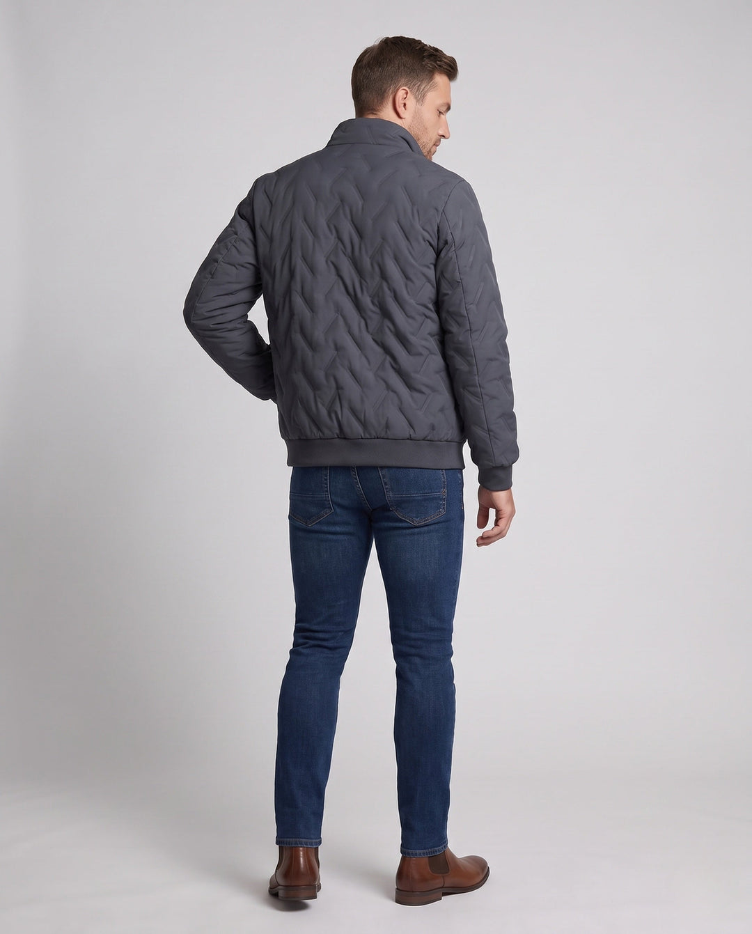 Men's Quilted Winter Blouson with Sherpa Lining, High Standing Collar, and Concealed Zip Pockets
