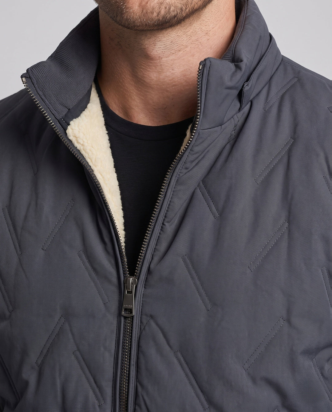 Men's Quilted Winter Blouson with Sherpa Lining, High Standing Collar, and Concealed Zip Pockets