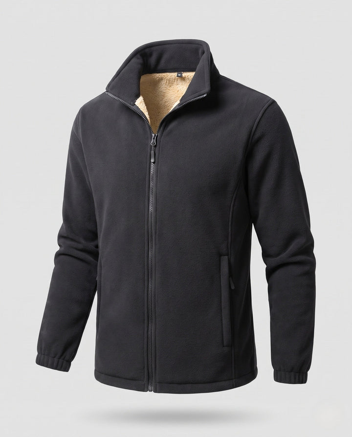 Men's Thermo Fleece Jacket with Sherpa Lining, High Stand-up Collar and Concealed Zipper Pockets