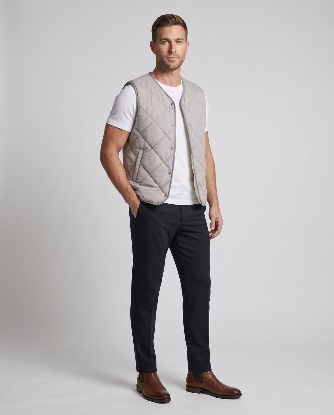 Men's Quilted Thermal Vest with Teddy Lining and Press Studs