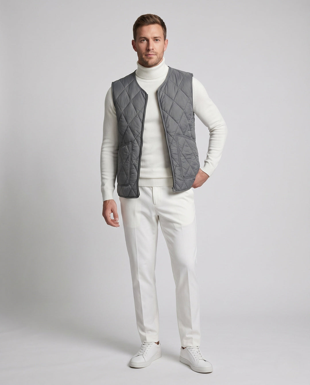 Men's Lightweight Quilted Vest with Diamond Quilting and Zipper