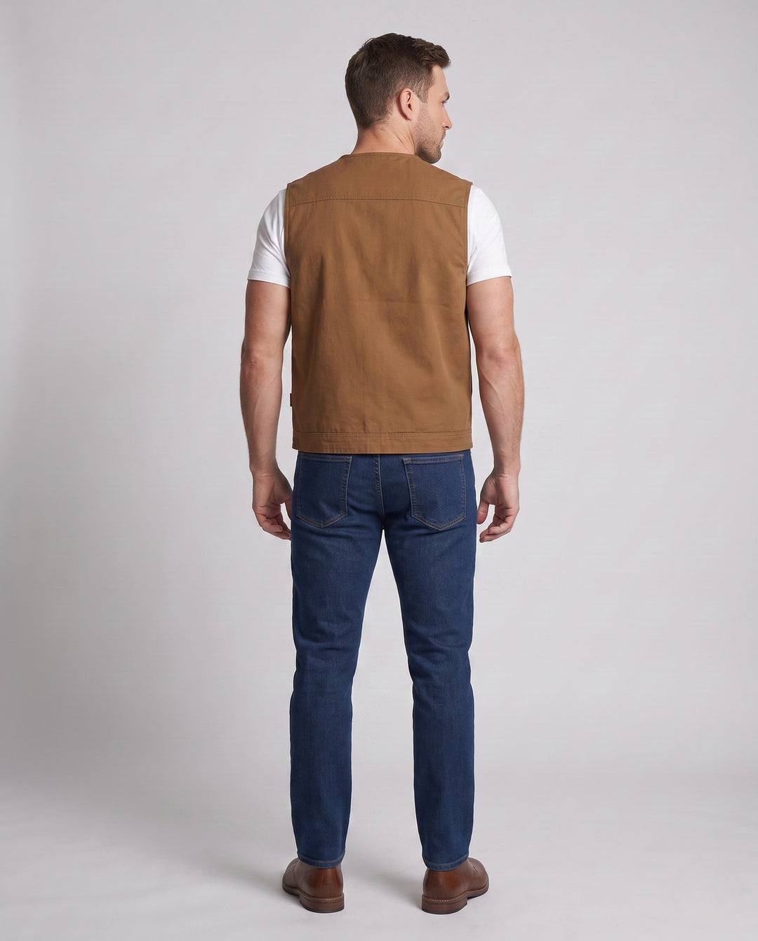 Men's Robust Canvas Utility Vest with Checked Inner Lining and D-Ring