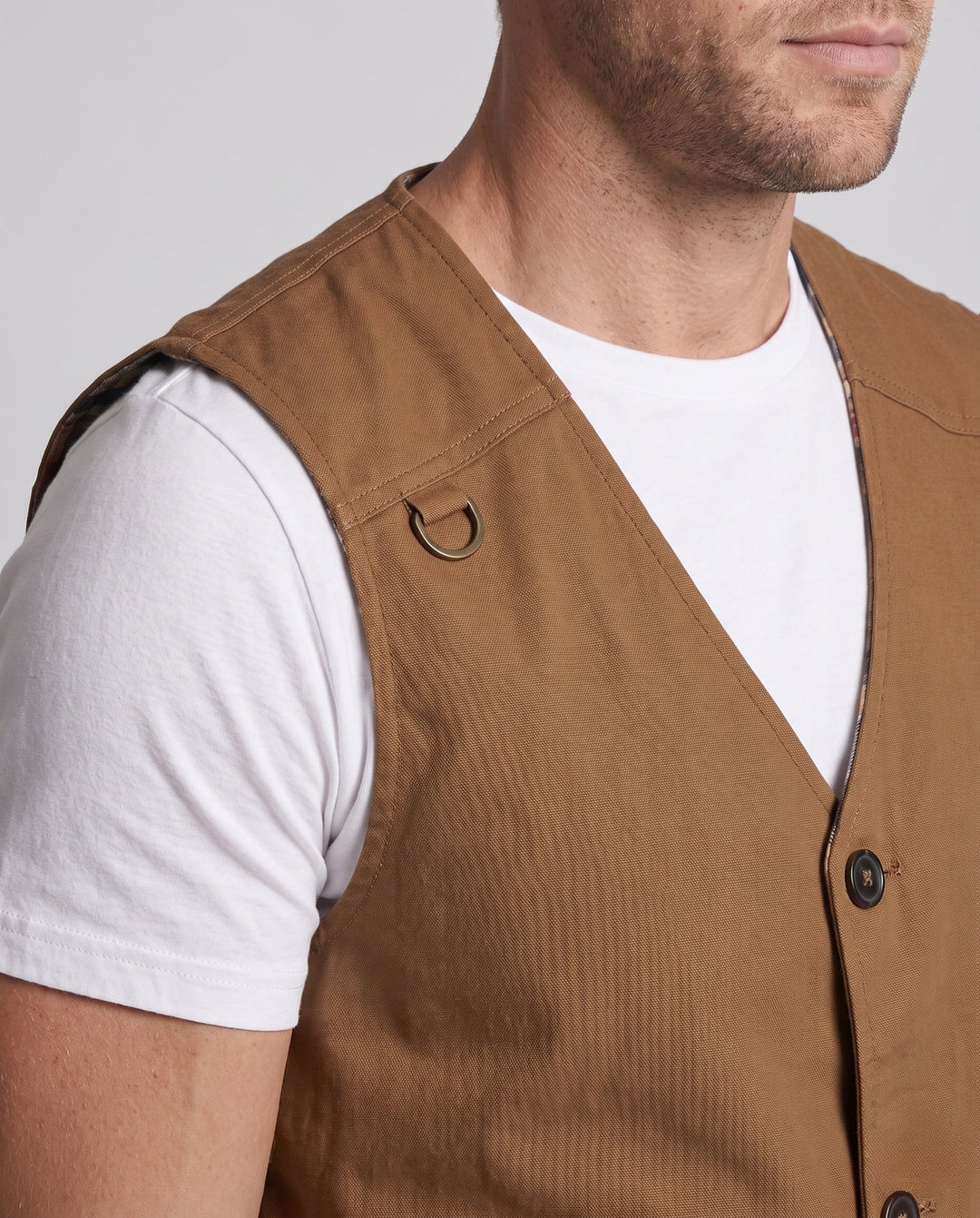 Men's Robust Canvas Utility Vest with Checked Inner Lining and D-Ring