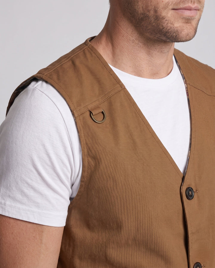 Men's Robust Canvas Utility Vest with Checked Inner Lining and D-Ring