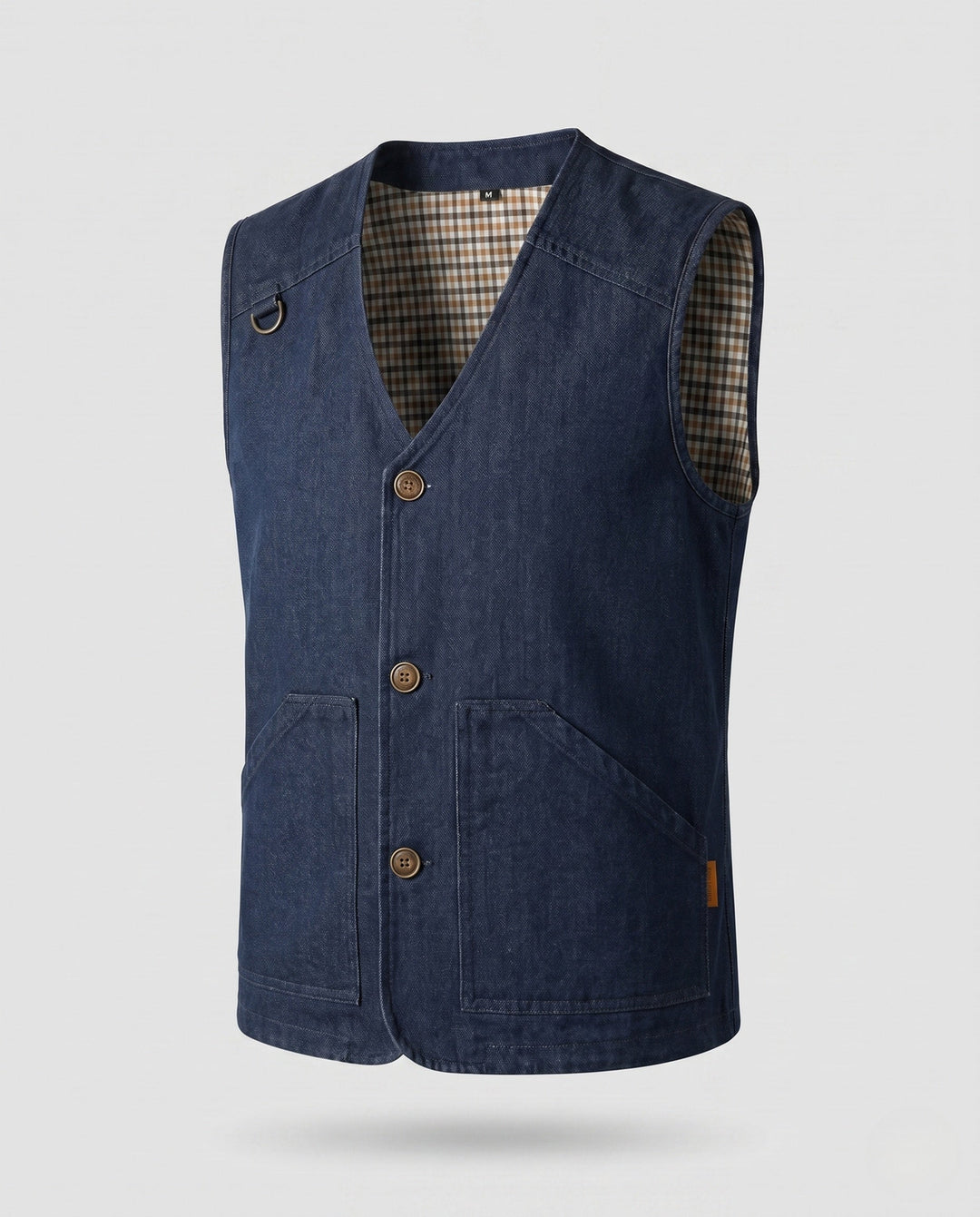 Men's Robust Canvas Utility Vest with Checked Inner Lining and D-Ring