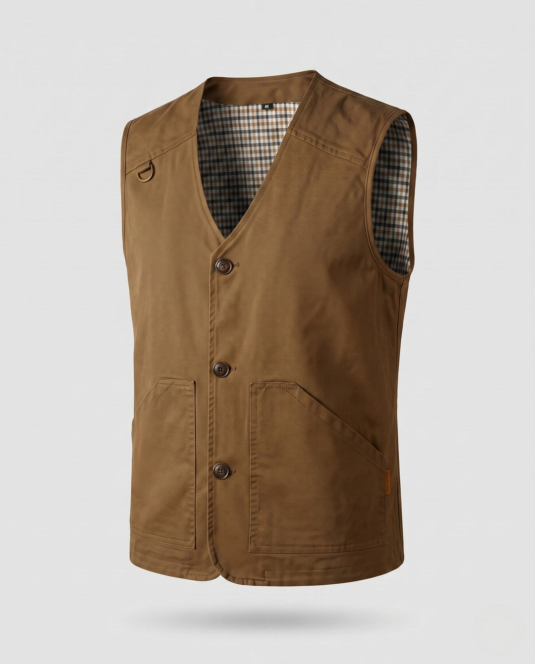 Men's Robust Canvas Utility Vest with Checked Inner Lining and D-Ring