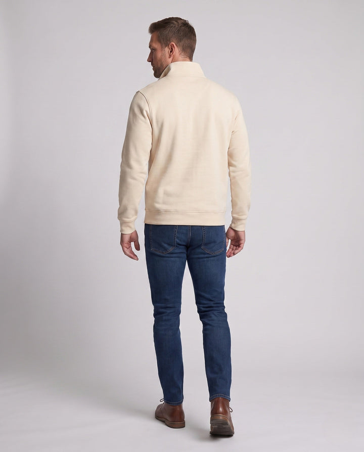 Men's Sporty Sweatshirt with Half Zip, Striped Stand-up Collar, and Ribbed Cuffs