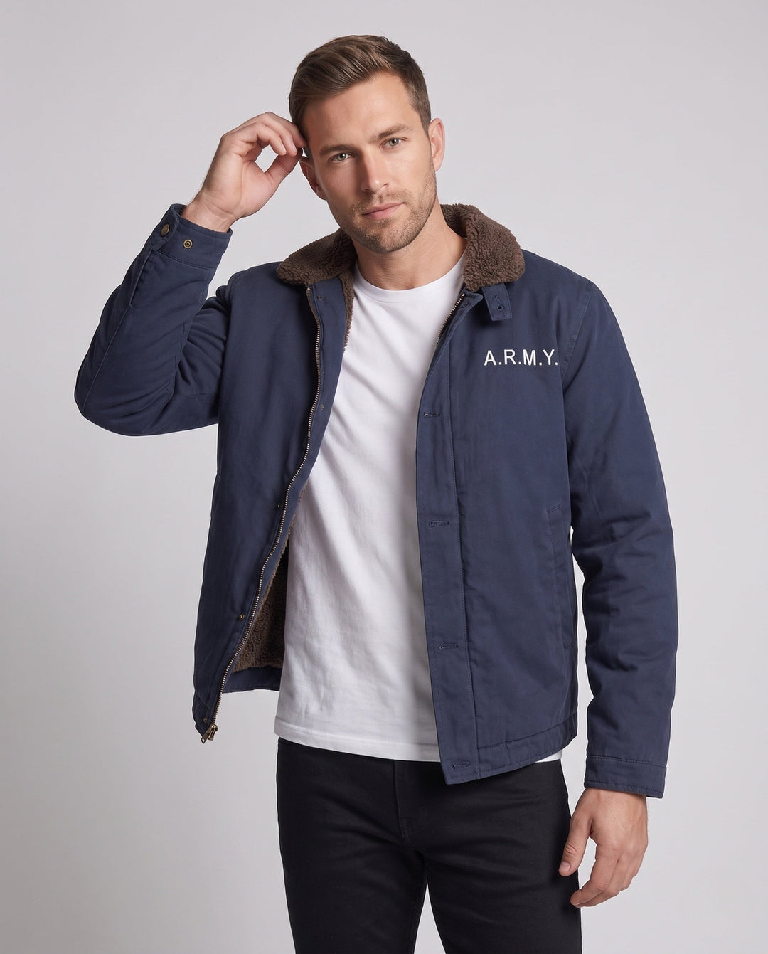 Men's Robust Field Jacket with Teddy Collar