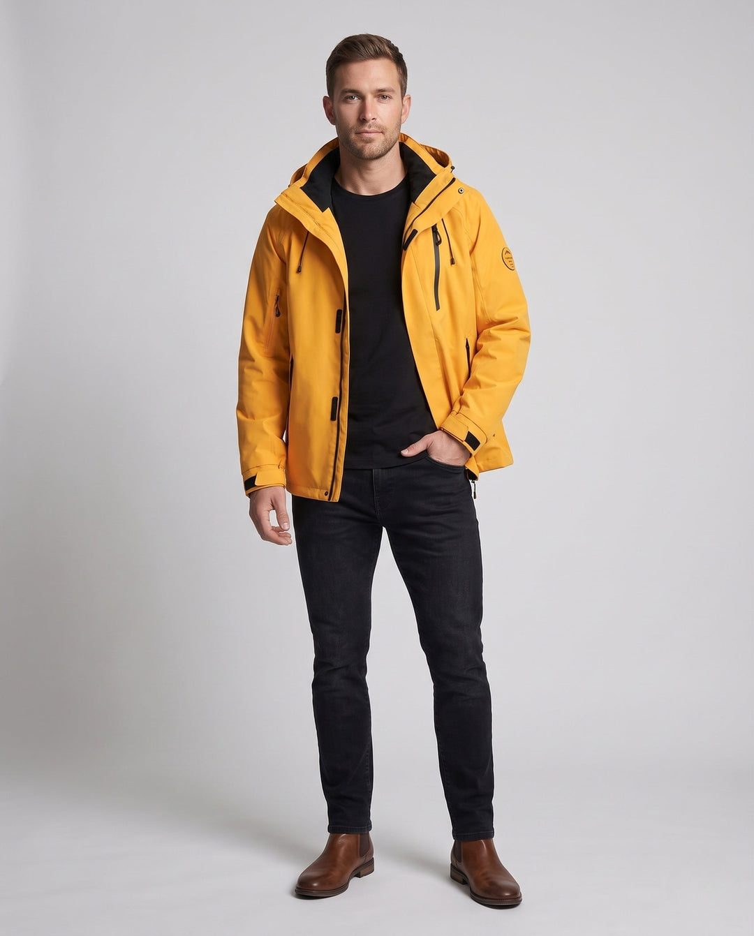 Men's Water-Repellent Two-in-One Outdoor Jacket with Removable Fleece Inner Jacket, Hood & Multifunctional Pockets