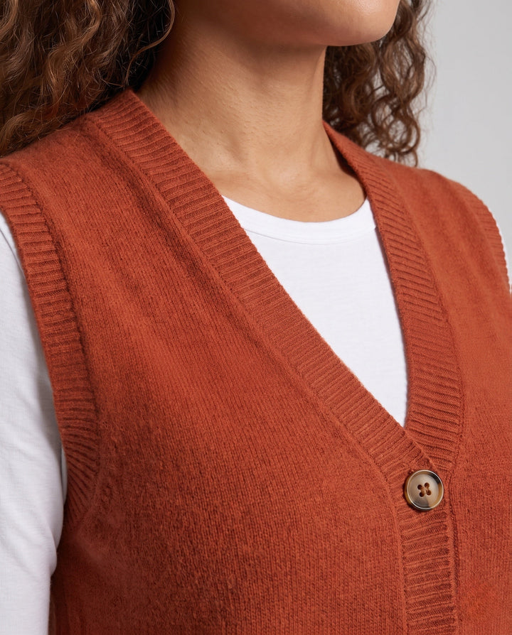 Women Sleeveless Wool Blend Knit Vest with V-Neck and Button Placket