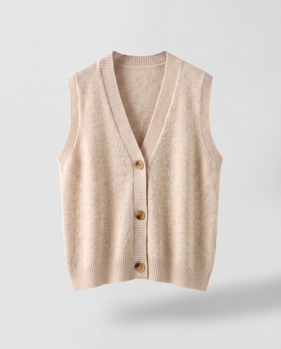 Women Sleeveless Wool Blend Knit Vest with V-Neck and Button Placket