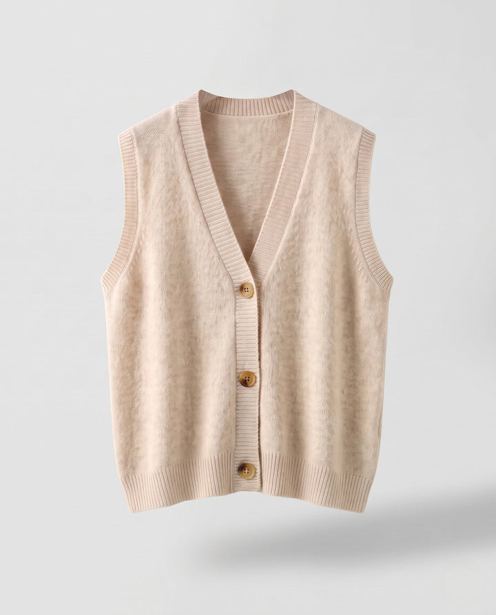 Women Sleeveless Wool Blend Knit Vest with V-Neck and Button Placket