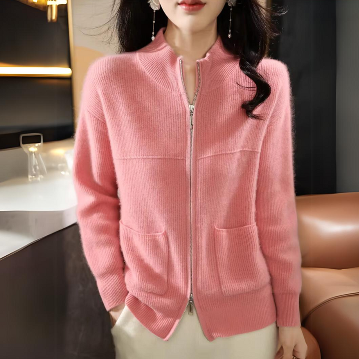 Women's Merino Cardigan with Zipper and Long Sleeves