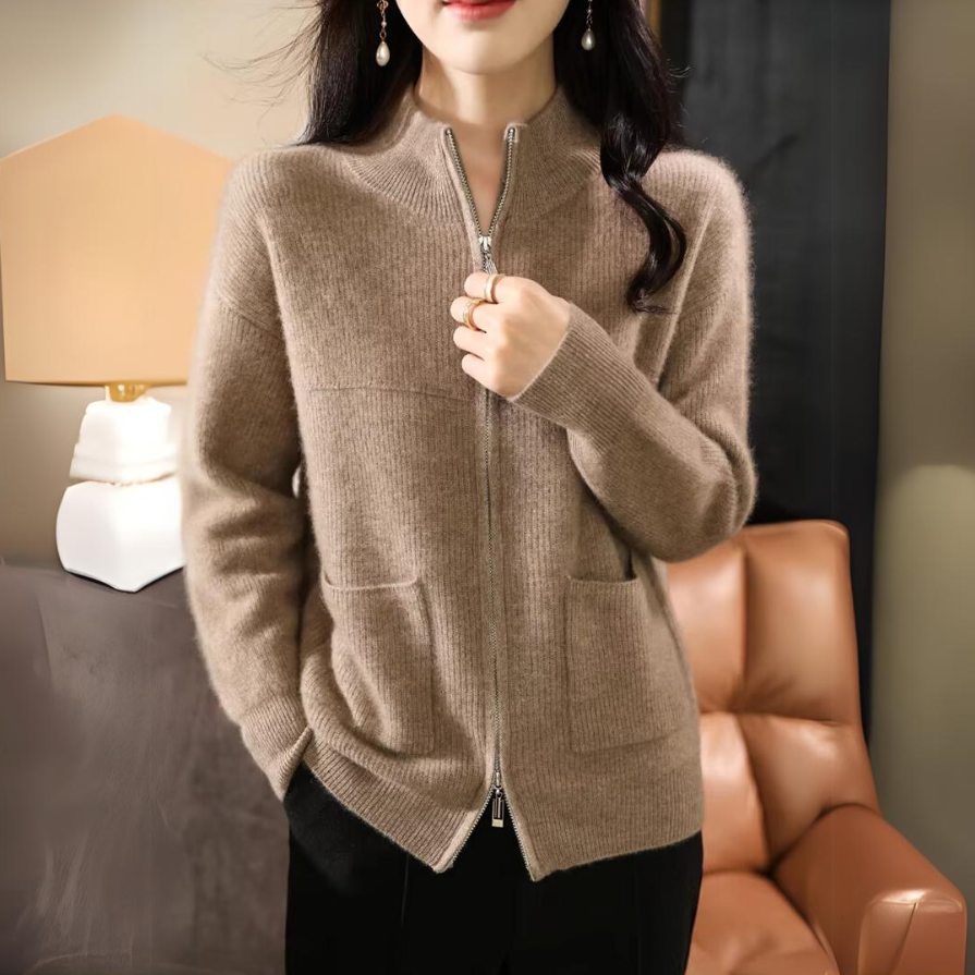 Women's Merino Cardigan with Zipper and Long Sleeves