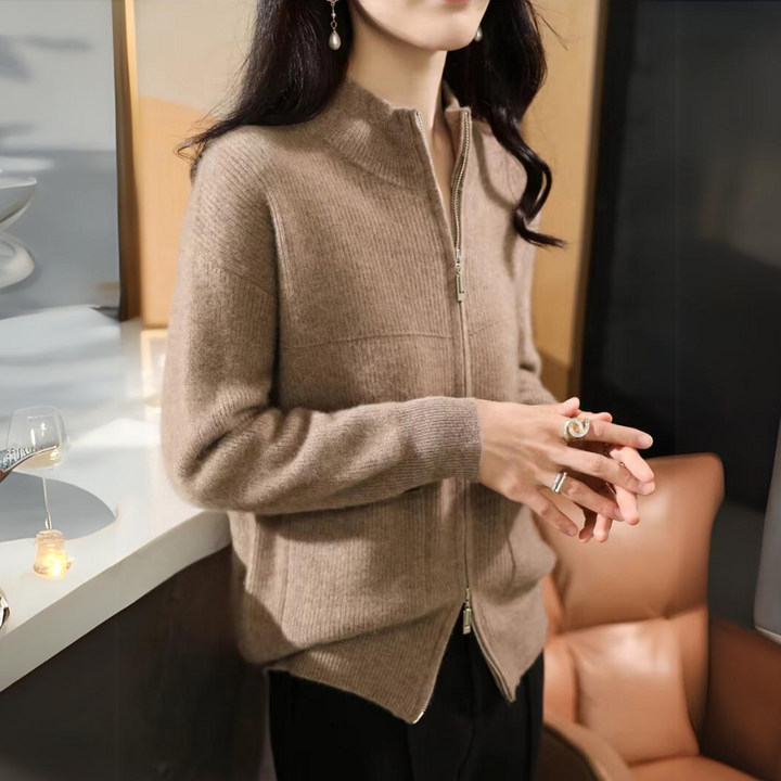 Women's Merino Cardigan with Zipper and Long Sleeves