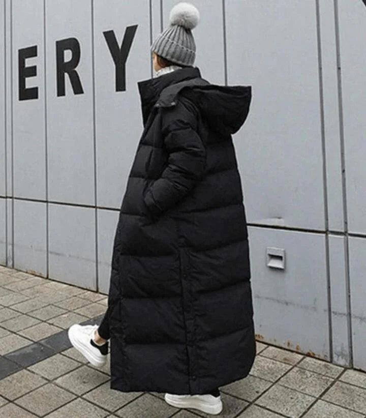 Long Down Jacket with Hood for Women