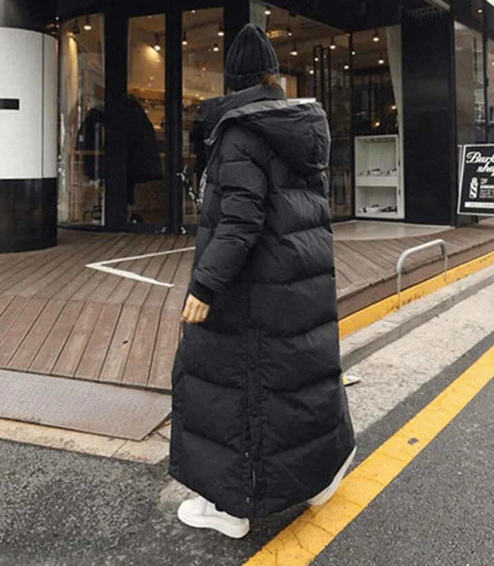 Long Down Jacket with Hood for Women