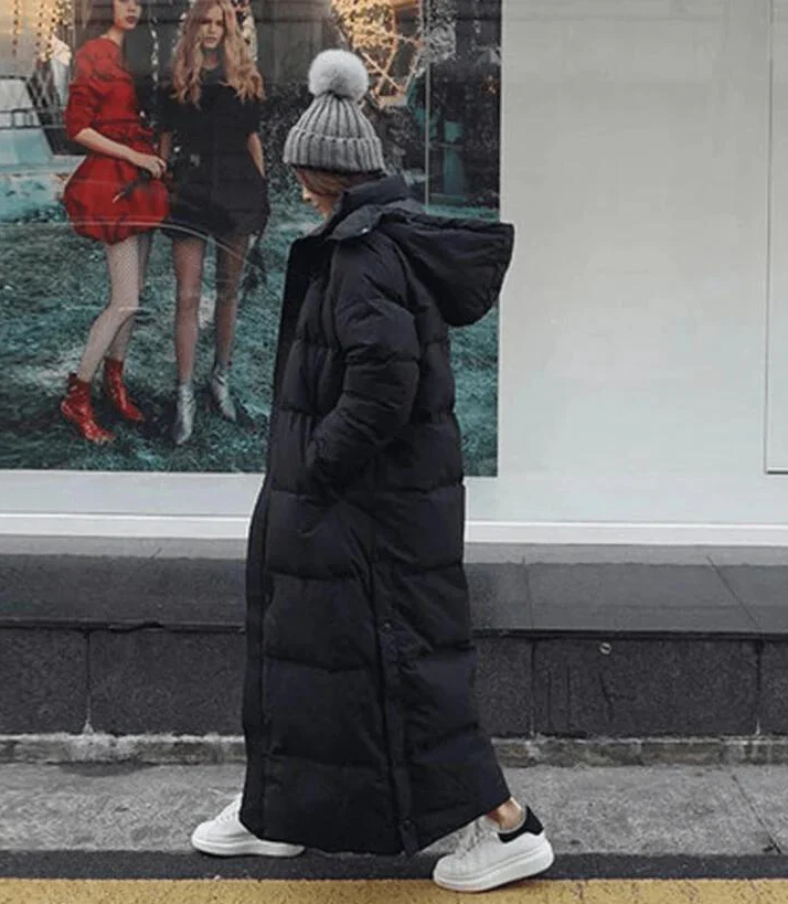 Long Down Jacket with Hood for Women