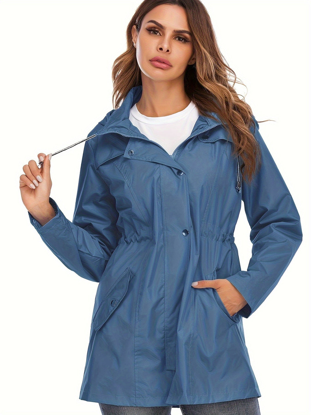 Mid-length Raincoat with Hood & Zipper for City & Rain