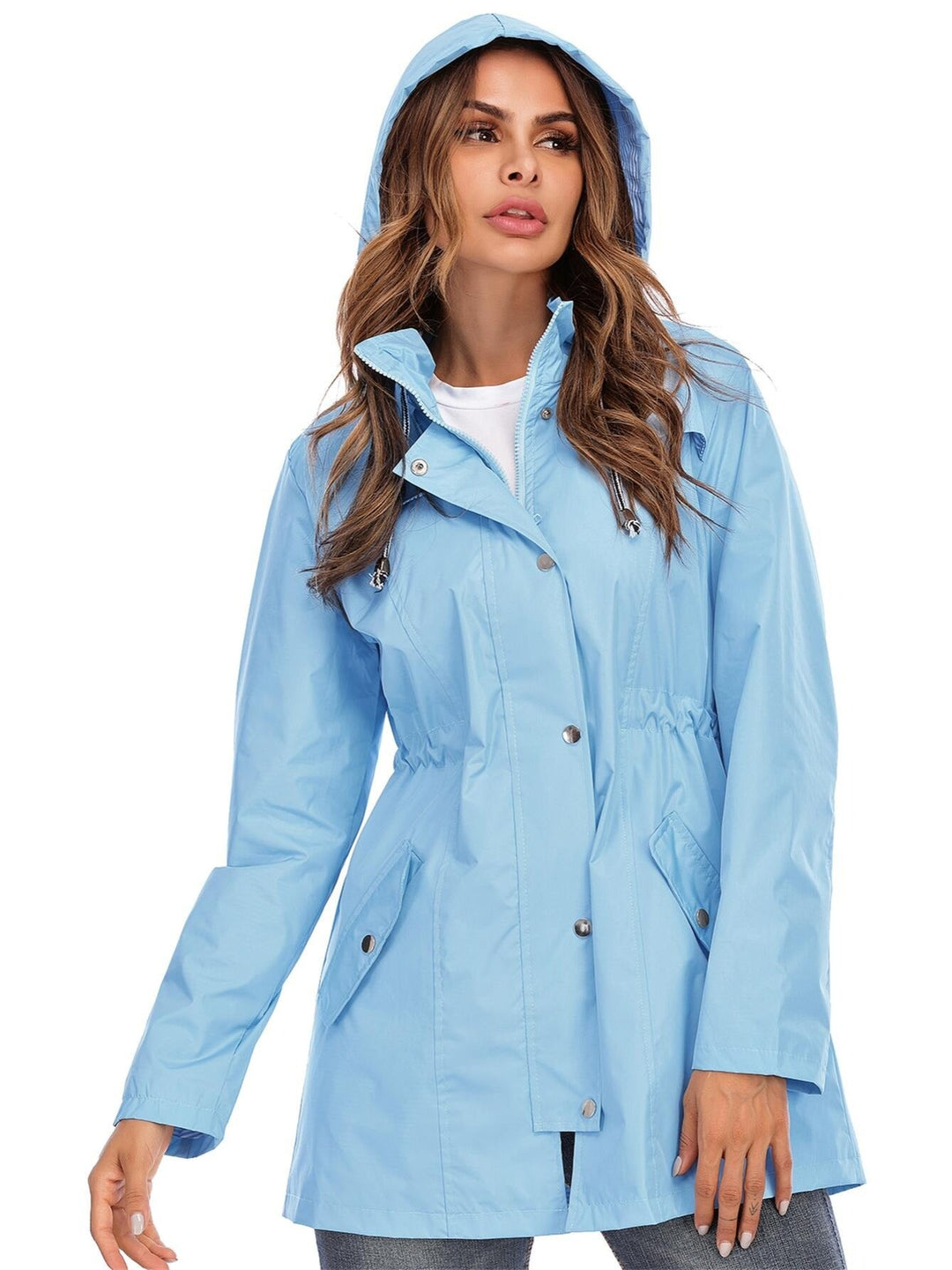 Mid-length Raincoat with Hood & Zipper for City & Rain