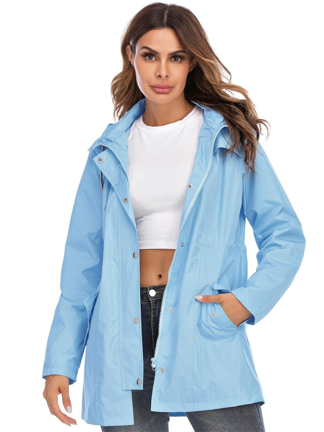 Mid-length Raincoat with Hood & Zipper for City & Rain