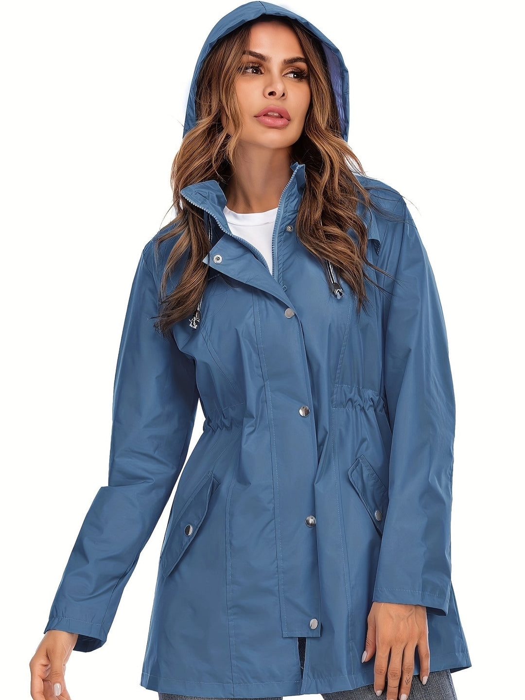 Mid-length Raincoat with Hood & Zipper for City & Rain