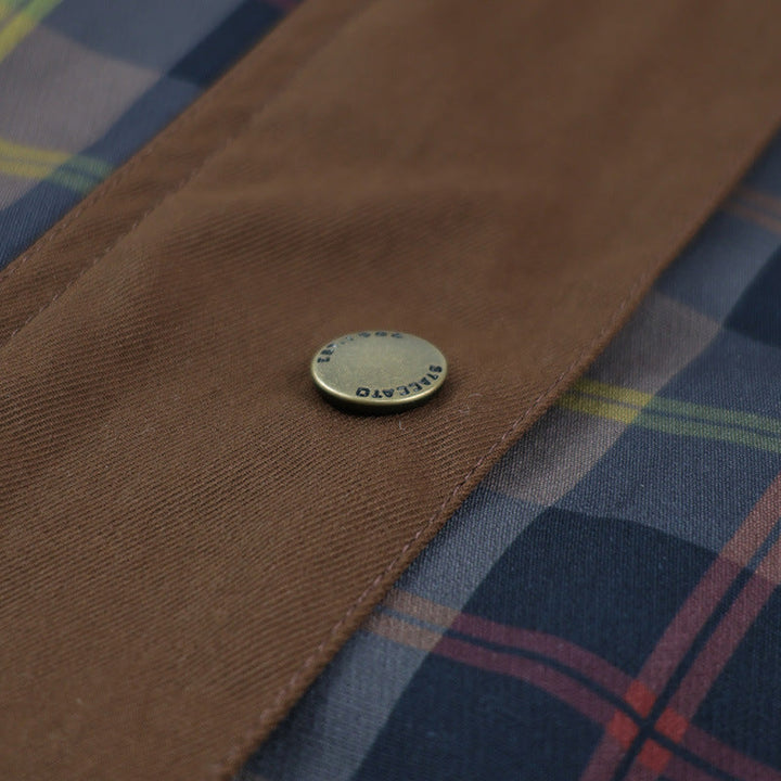 Women's Warm Checked Jacket with Soft Faux Fur Collar and Large Pockets