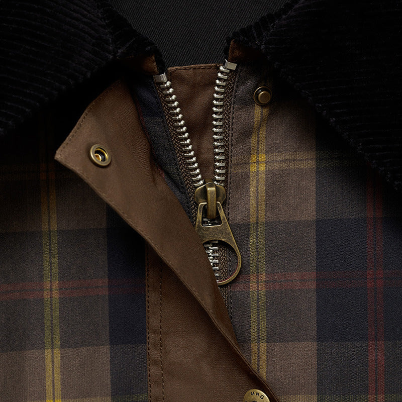 Women's Warm Checked Jacket with Soft Faux Fur Collar and Large Pockets